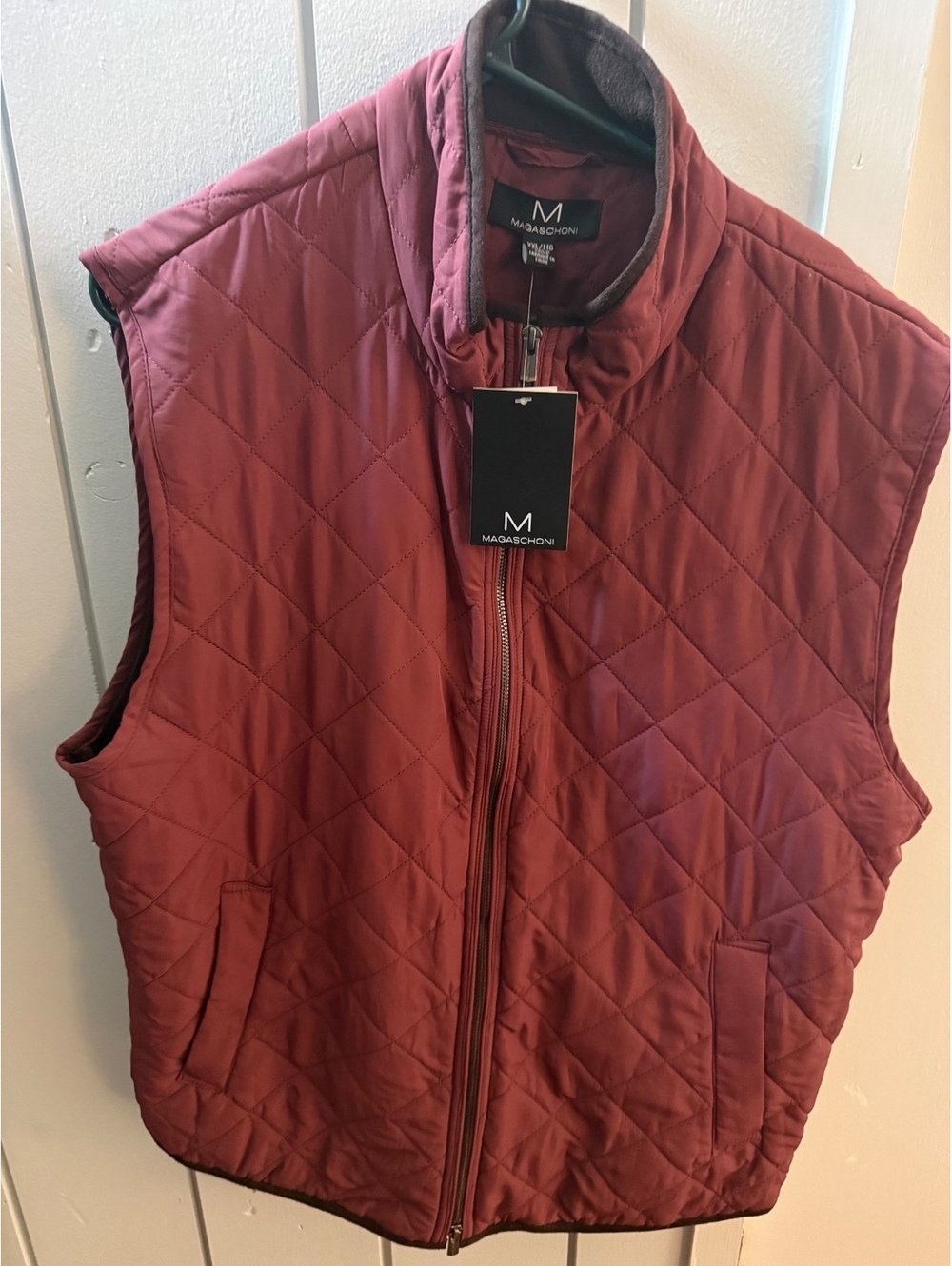 Magaschoni Quilted Puffer Vest Maroon Burgundy Zip Up Sleeveless Jacket XX